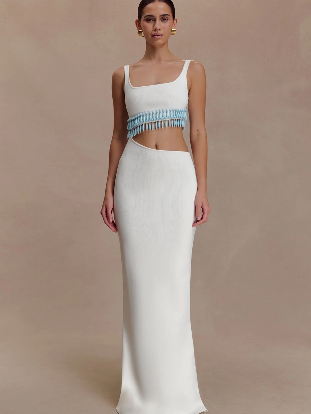 Meshki Ruvic Knit Maxi Beaded Dress - White